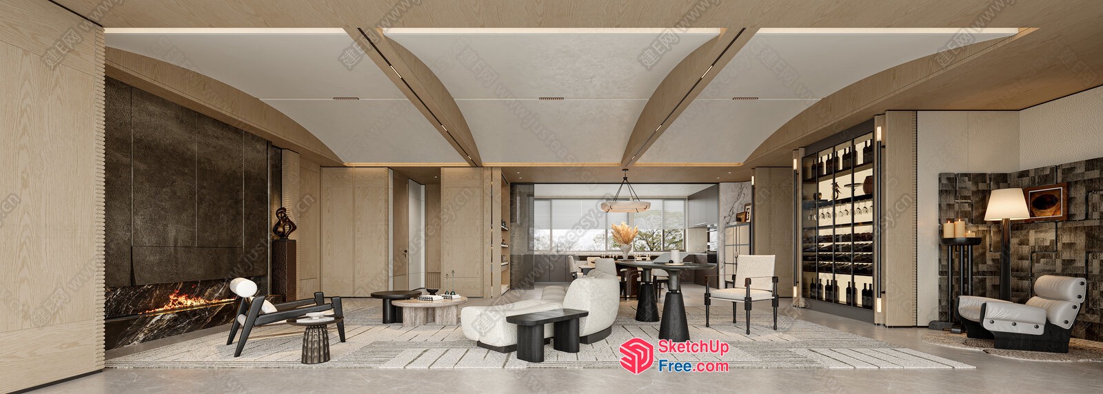 Modern And Elegant Living Room With Fireplace 3D SketchUp File