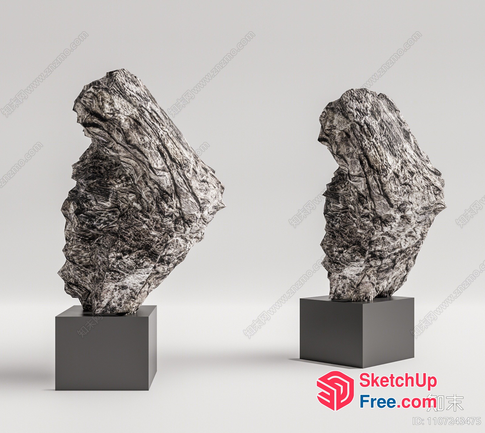 Two Large Rocks On Dark Gray Display Stands 3D SketchUp File