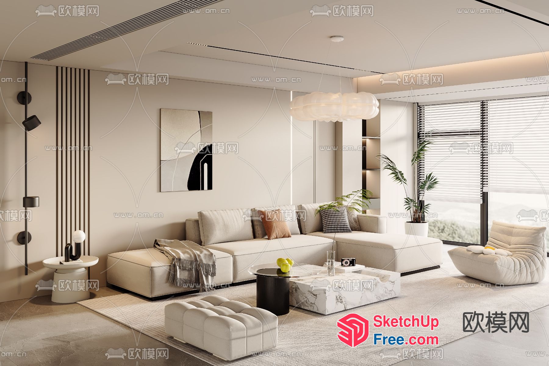Modern Minimalist Living Room With Neutral Tones 3D SketchUp File