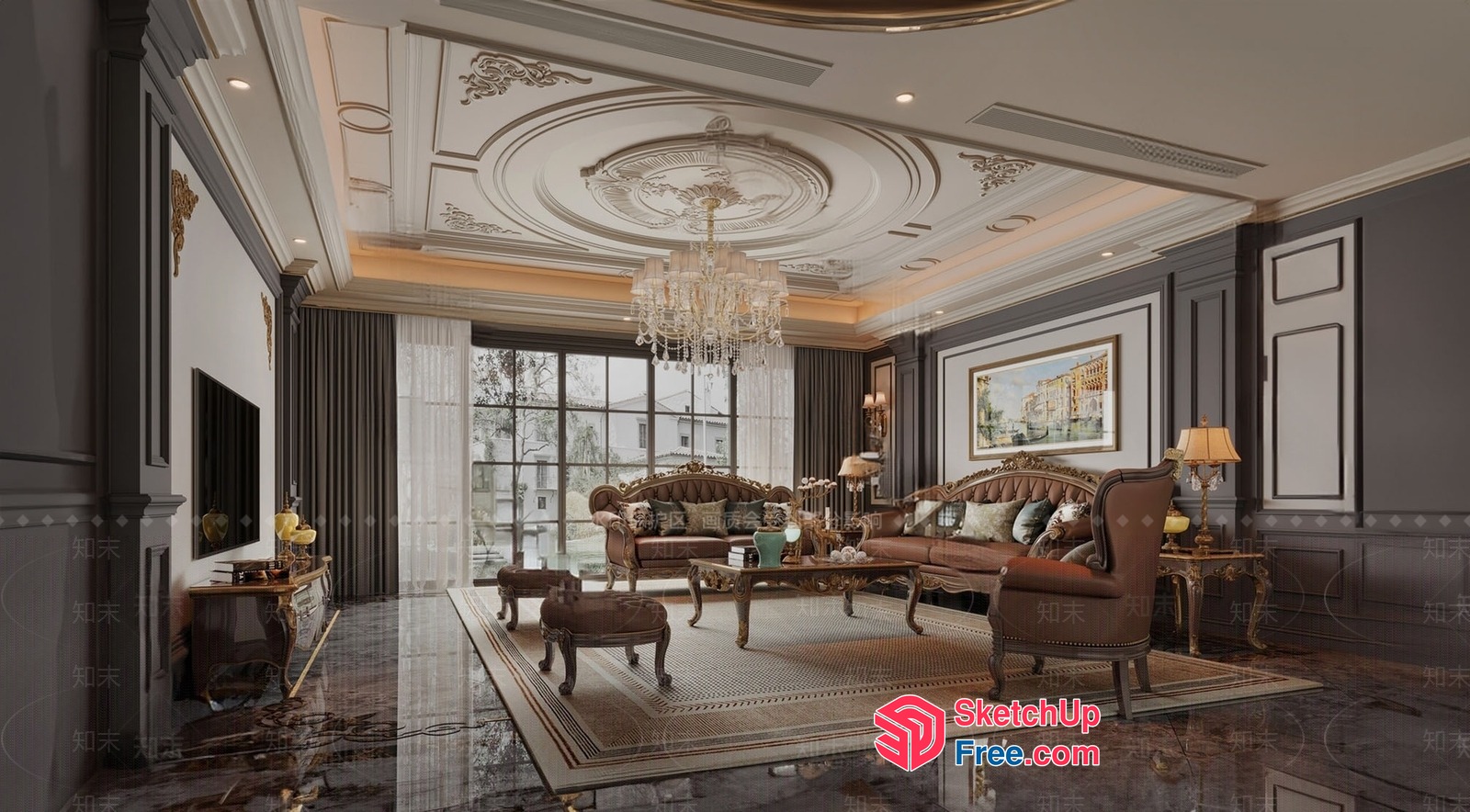 Elegant Living Room With Classical Style Furniture 3D SketchUp File