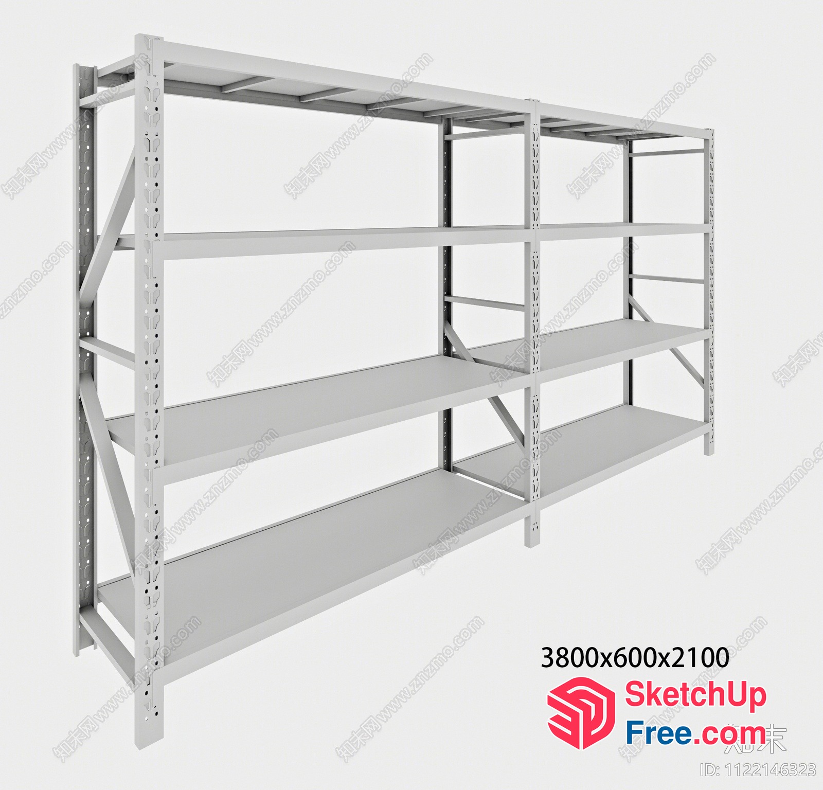 White Shelving Unit With Five Shelves 3D SketchUp File