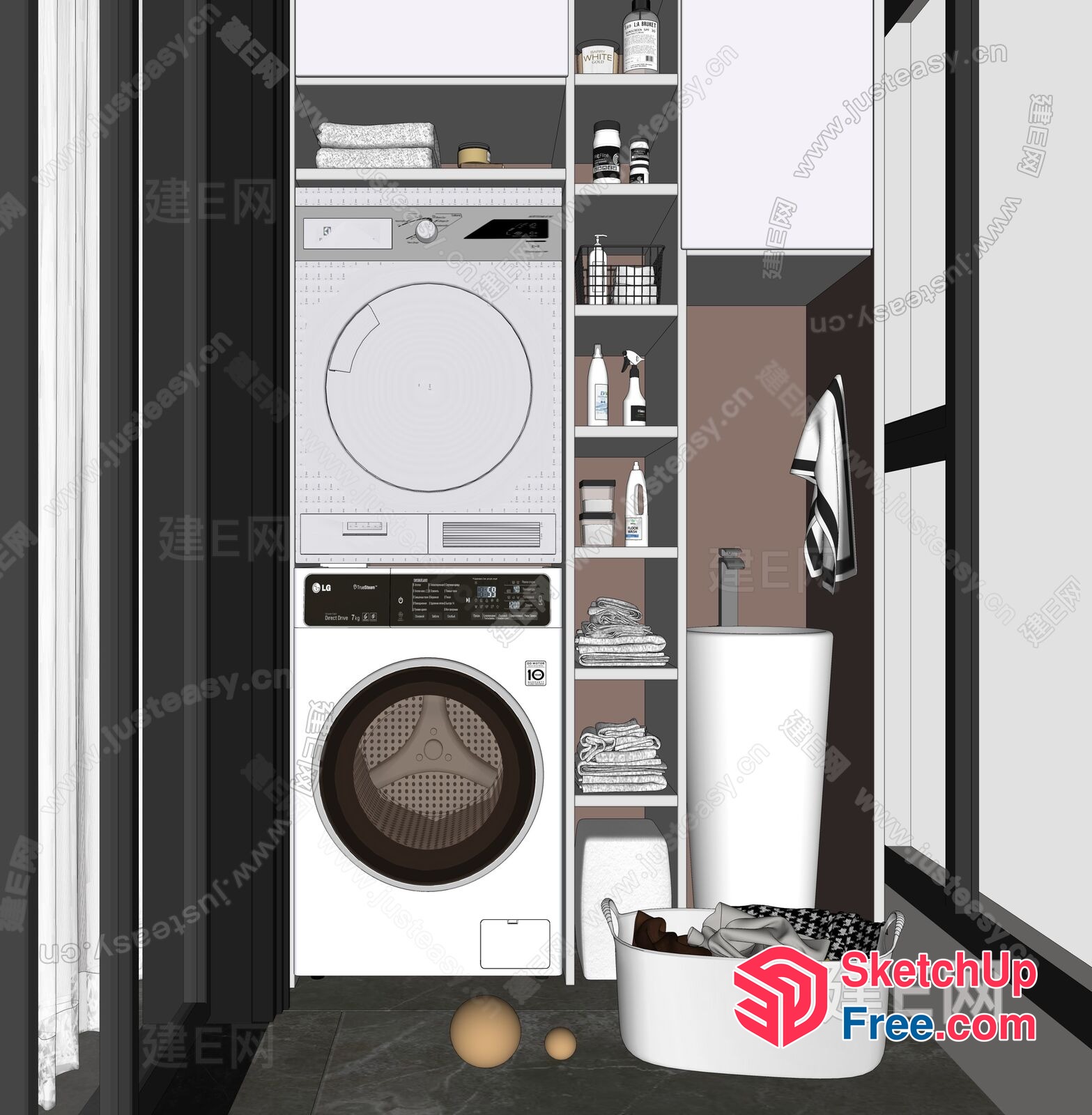 Modern Laundry Room With Sleek Appliances 3D SketchUp File