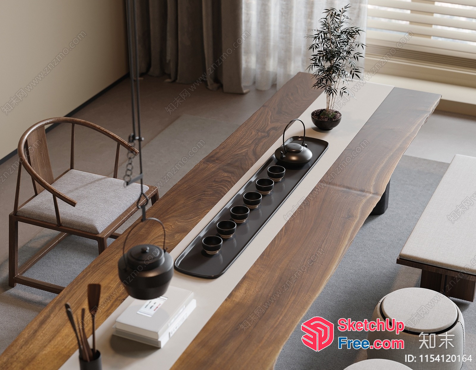 Modern Asian-Inspired Living Room With Traditional Touches 3D SketchUp File