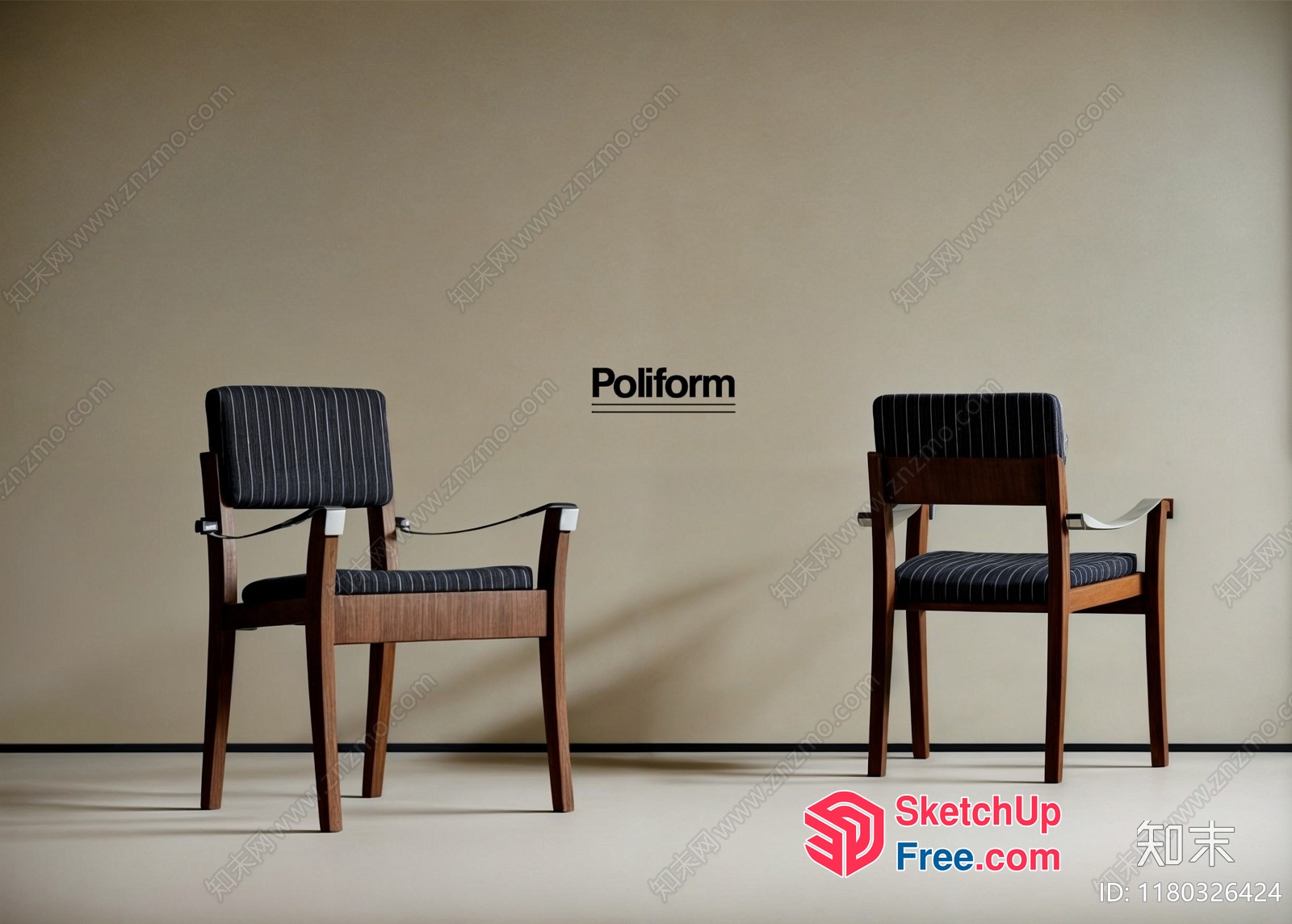 Two Wooden Chairs With Black And White Striped Upholstery 3D SketchUp File