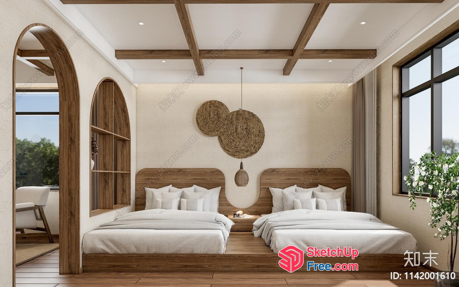 Modern Minimalist Bedroom With Natural Wood Accents 3D SketchUp File