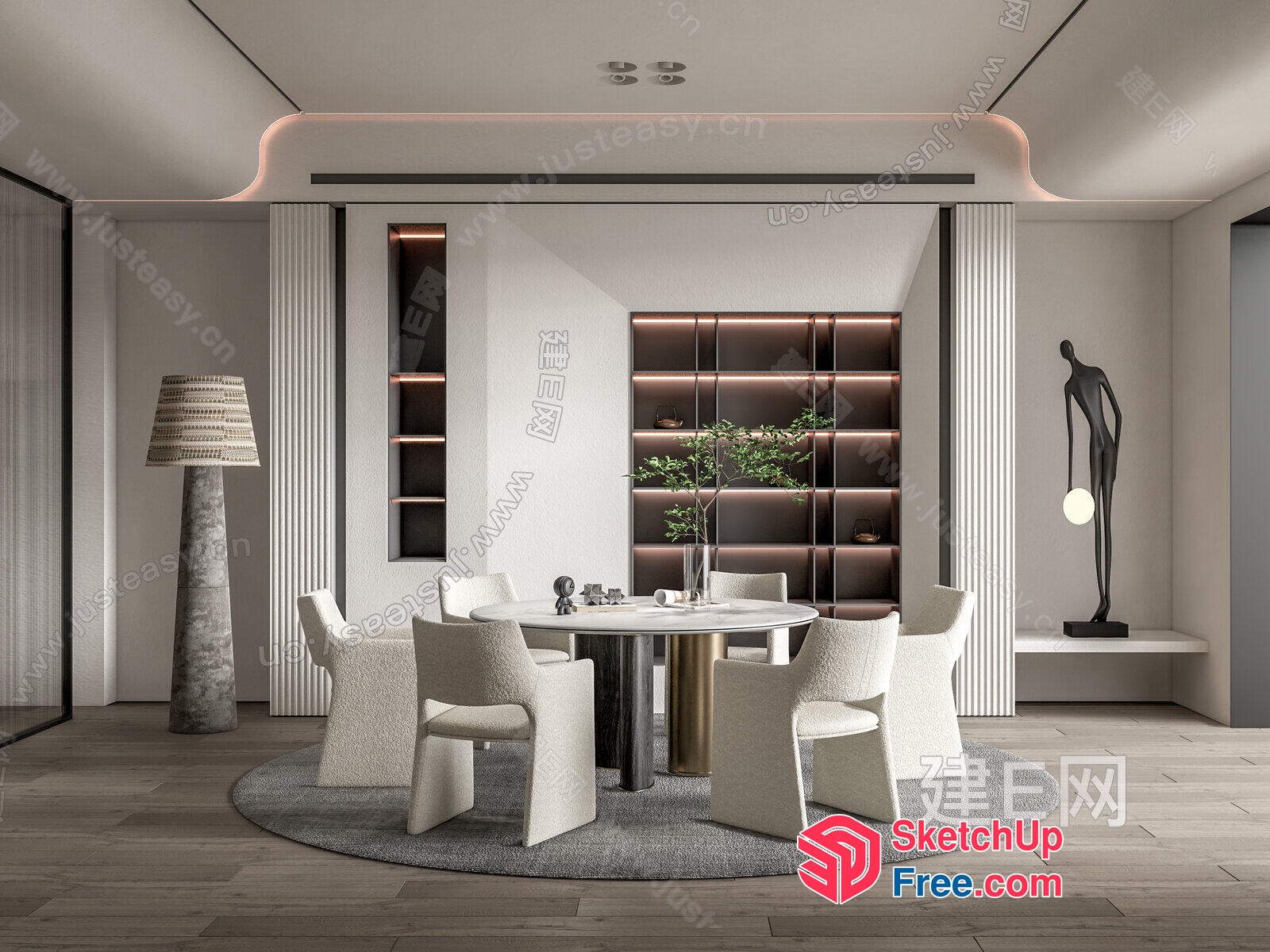 Modern Minimalist Dining Room With Sleek White Furniture 3D SketchUp File