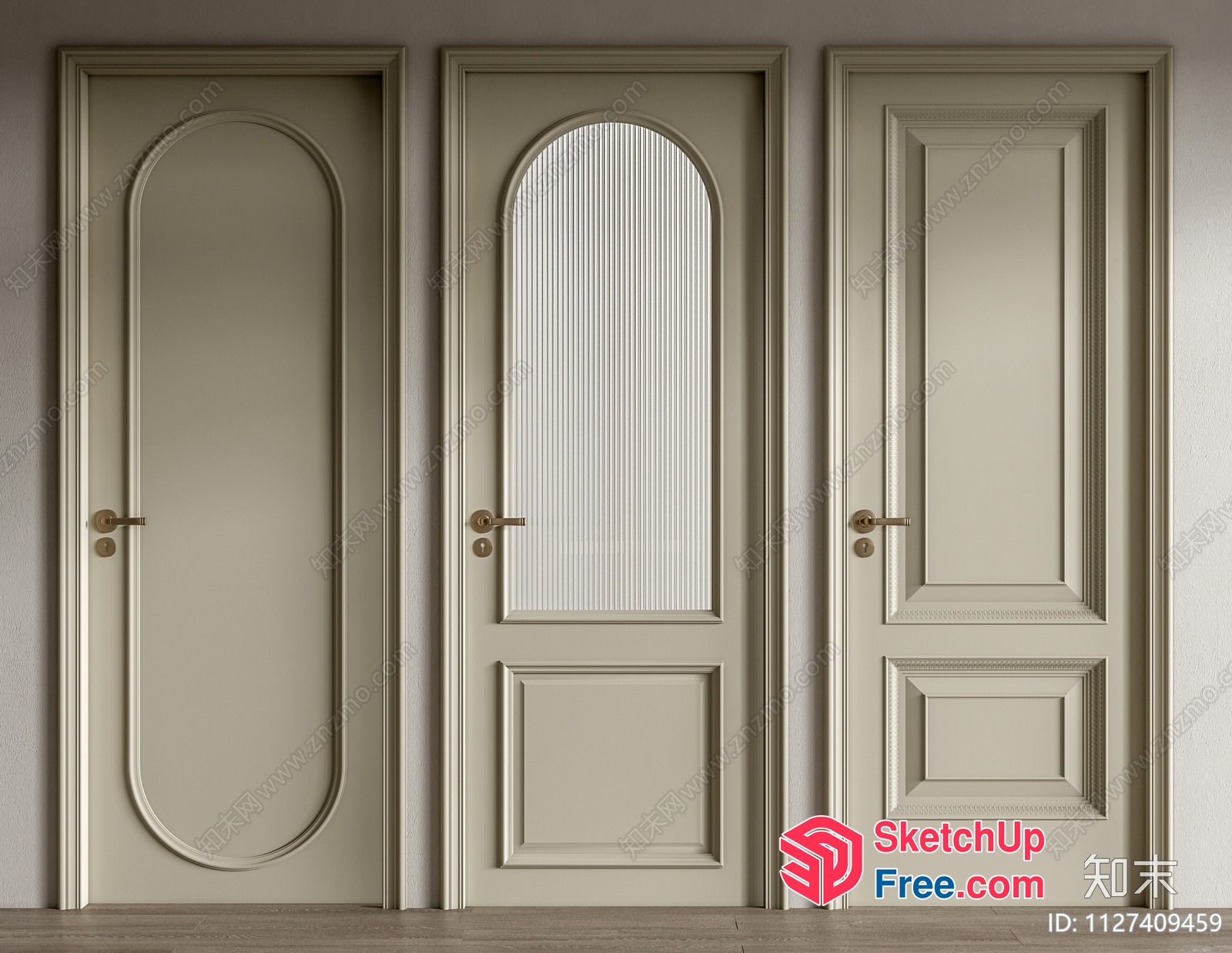 Elegant Doors With Ornate Hardware And Glass Inserts 3D SketchUp File