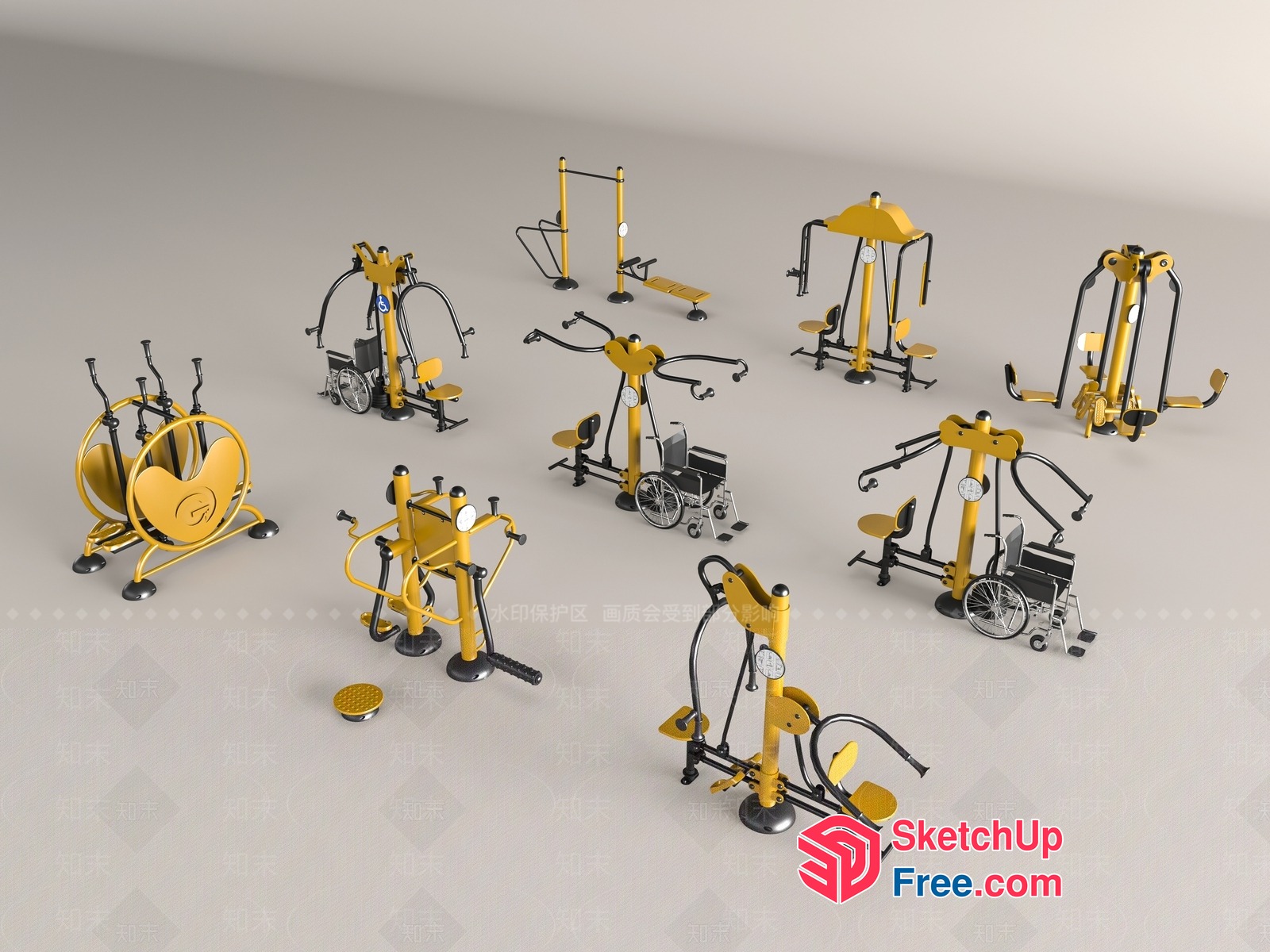 Modern Outdoor Fitness Equipment Collection 3D SketchUp File