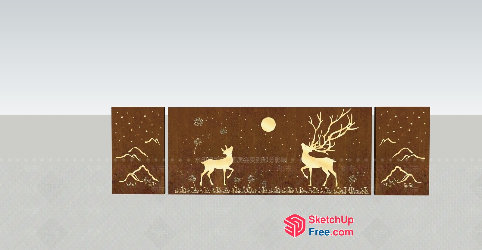 Deer Silhouette In A Starry Night Landscape 3D SketchUp File