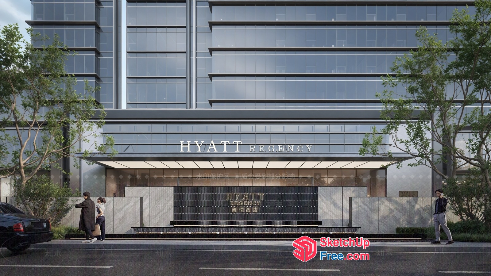 Modern Glass And Metal Hyatt Regency Building 3D SketchUp File