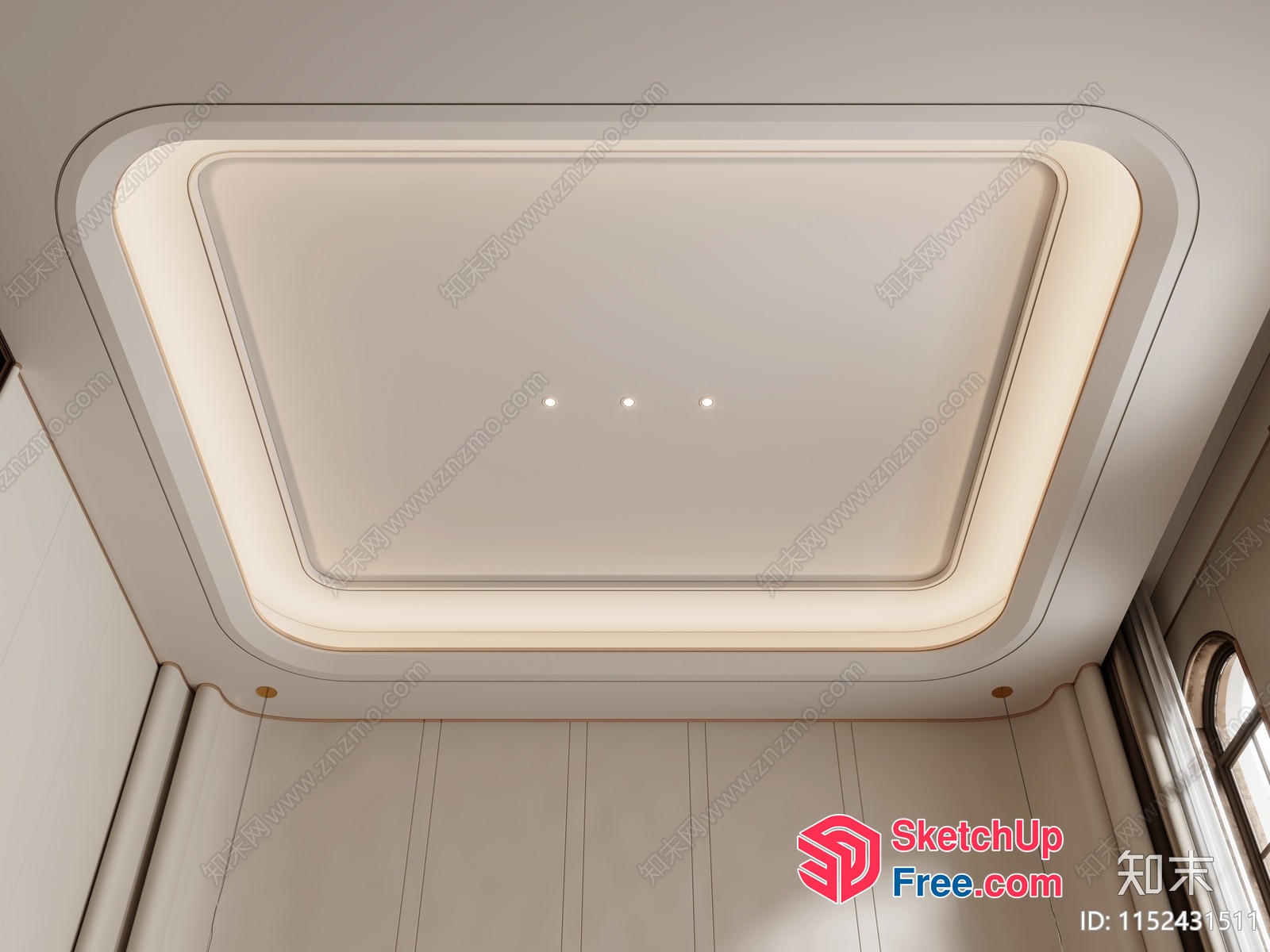 Modern White Ceiling With Large Light Fixture And Windows 3D SketchUp File