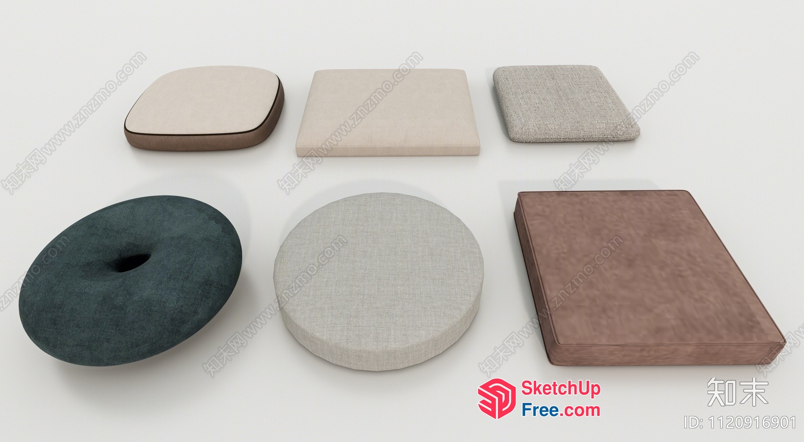 Cushion Set In Various Shapes And Colors 3D SketchUp File