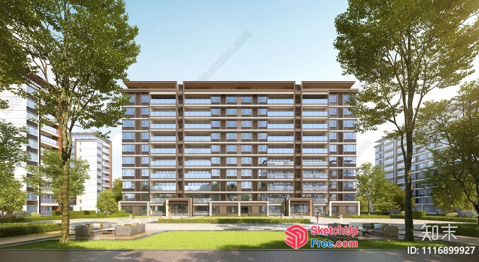 Modern Apartment Building With Glass Curtain Wall 3D SketchUp File
