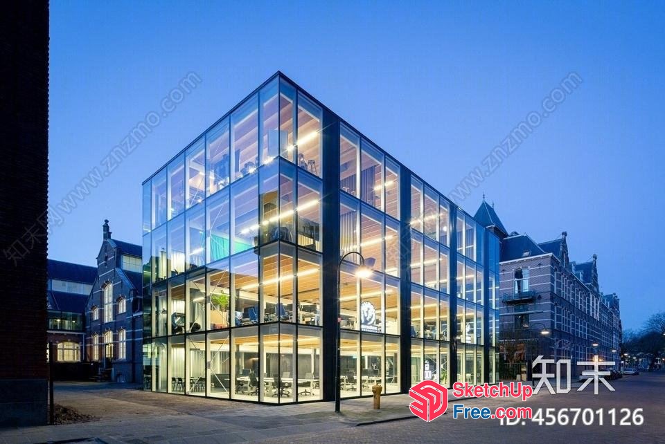 Modern Glass Office Building Exterior 3D SketchUp File