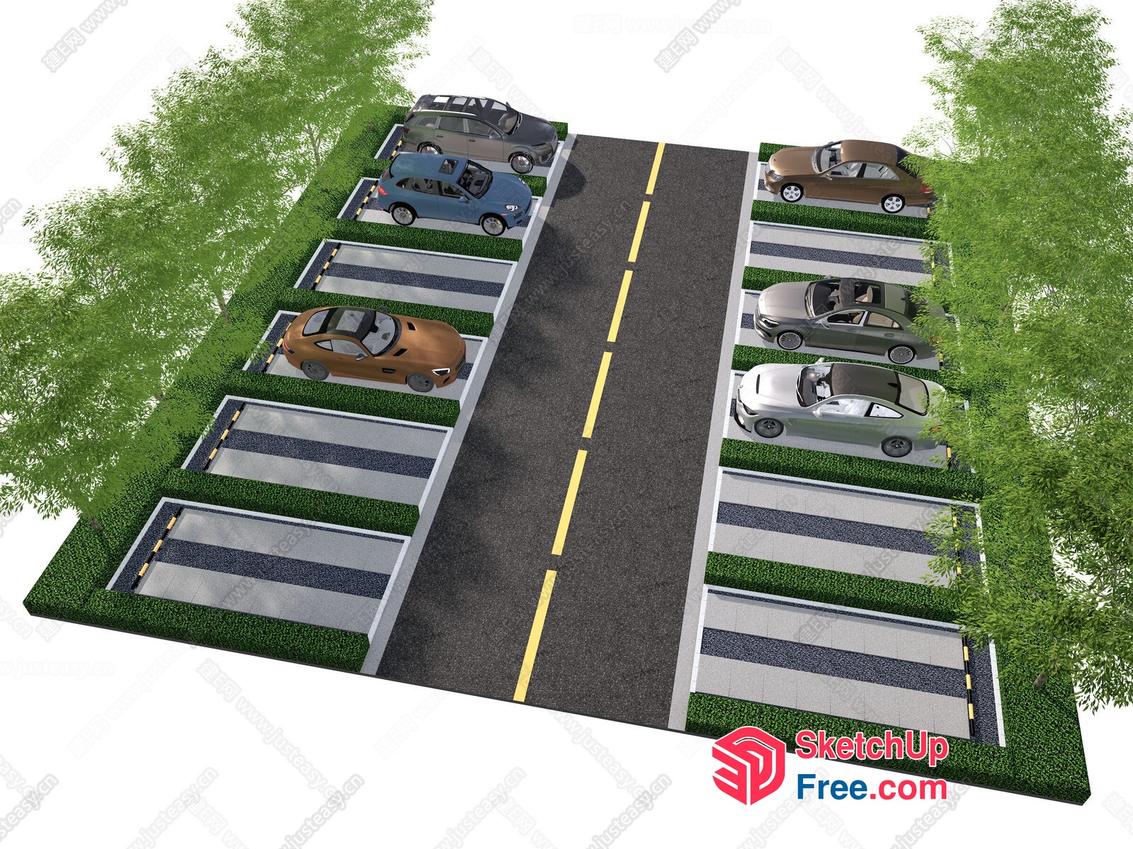 3D Model Of A Parking Lot With Cars 3D SketchUp File