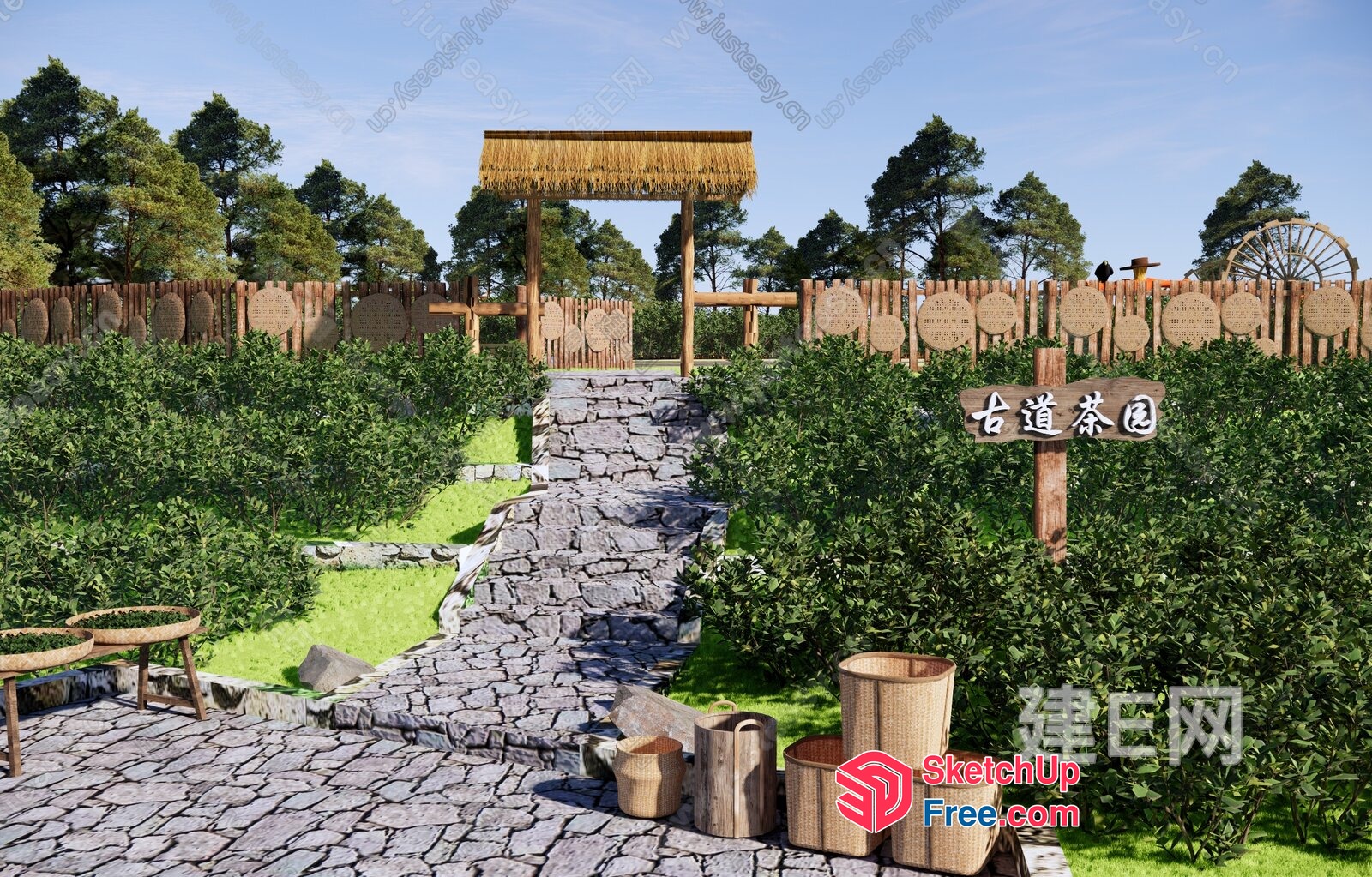 Japanese Style Garden With Stone Pathway And Traditional Decorations 3D SketchUp File