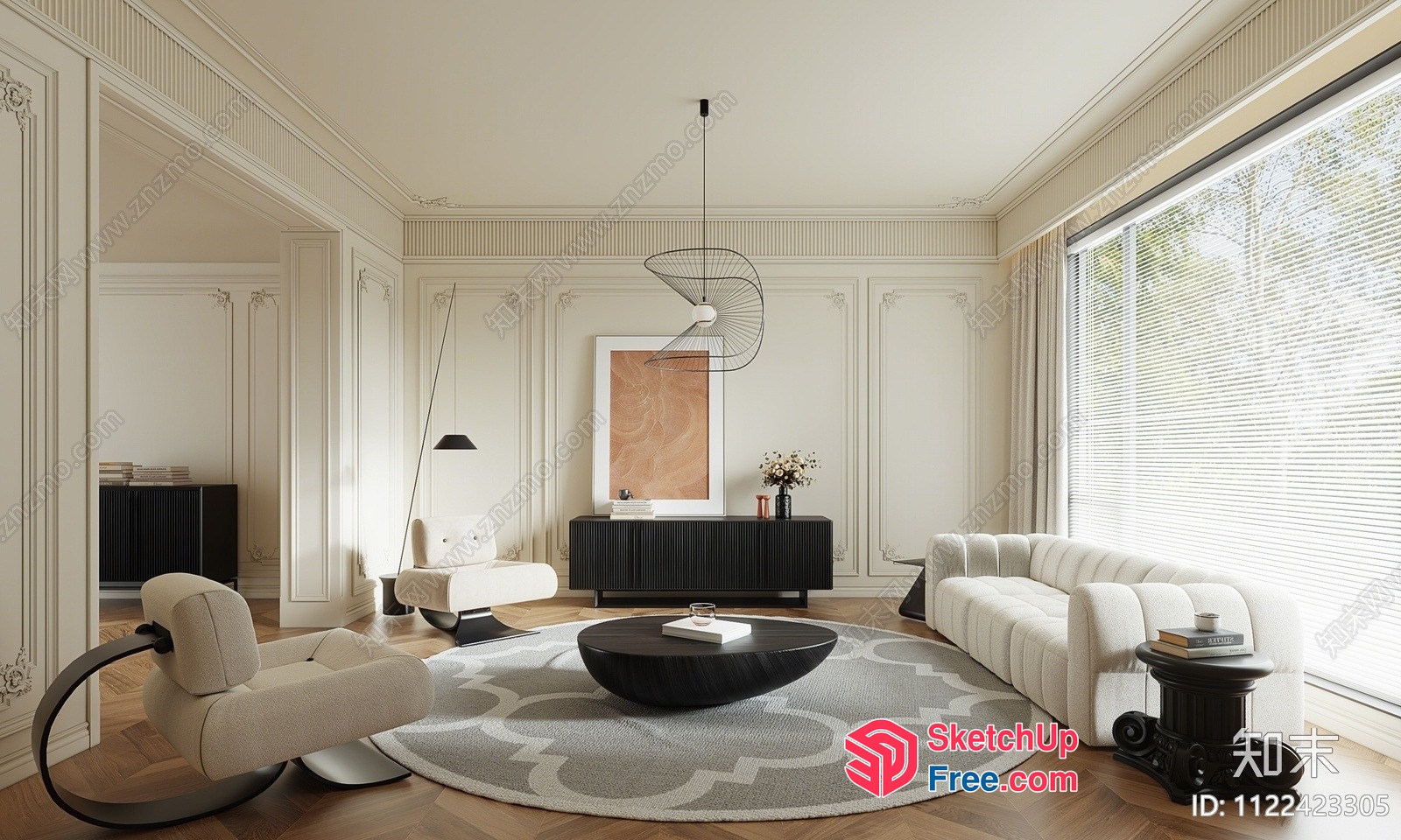Elegant Modern Living Room Interior With Creamy Style 3D SketchUp File