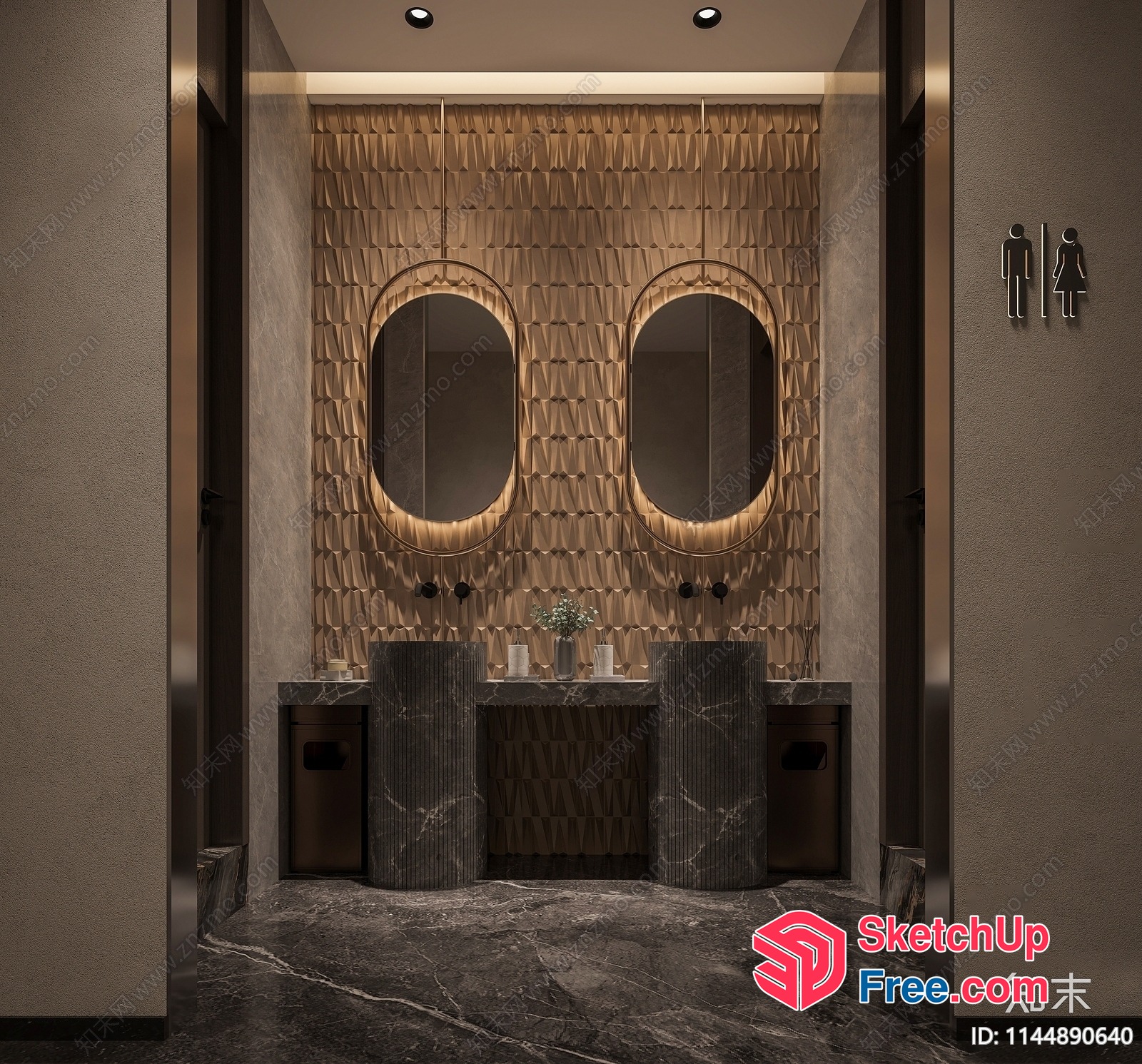Modern Bathroom With Elegant Sink And Mirrors 3D SketchUp File