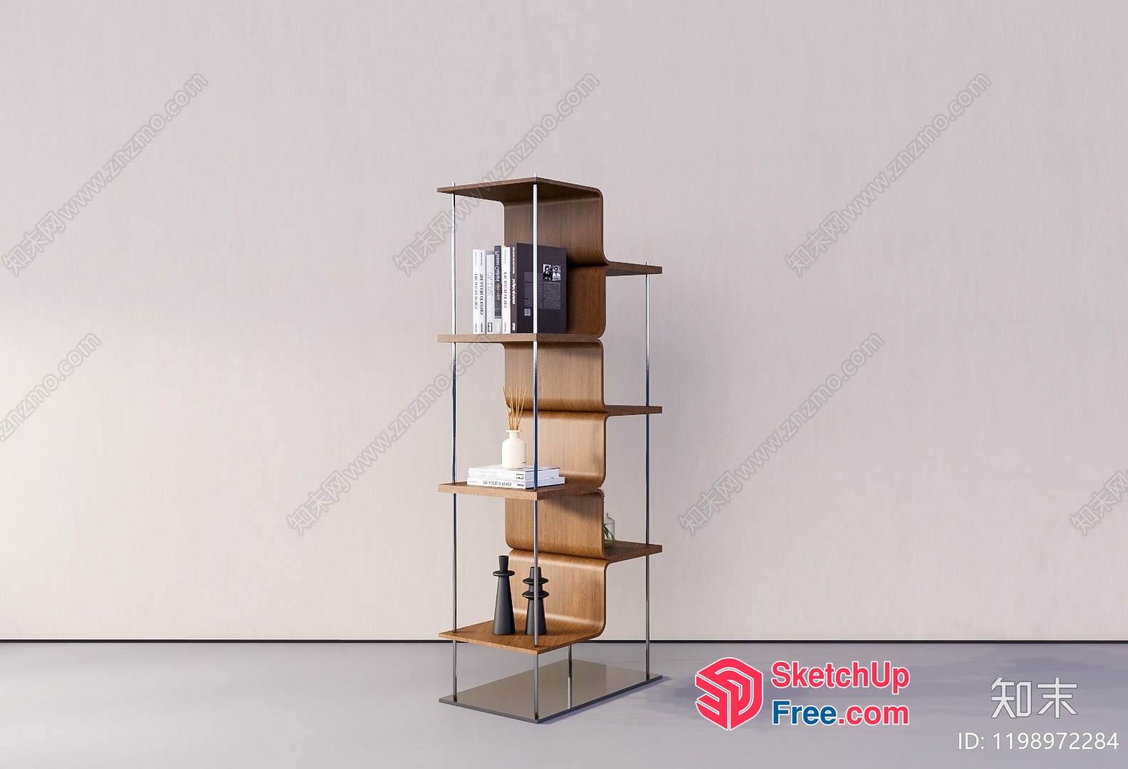 Modern Minimalist Wooden Bookcase With Decorative Shelf 3D SketchUp File