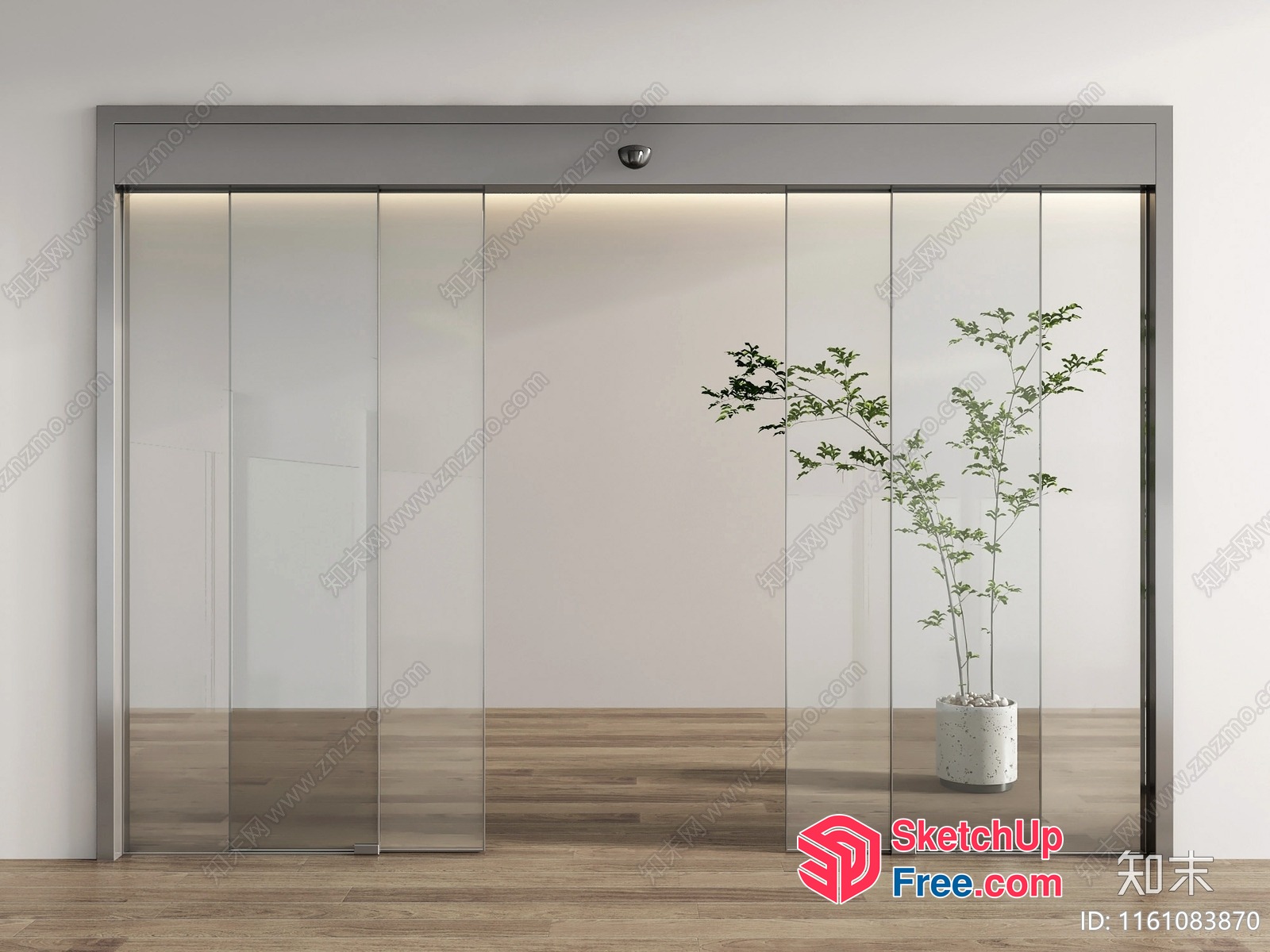 Glass Curtain Wall With Potted Plant And Elevator 3D SketchUp File