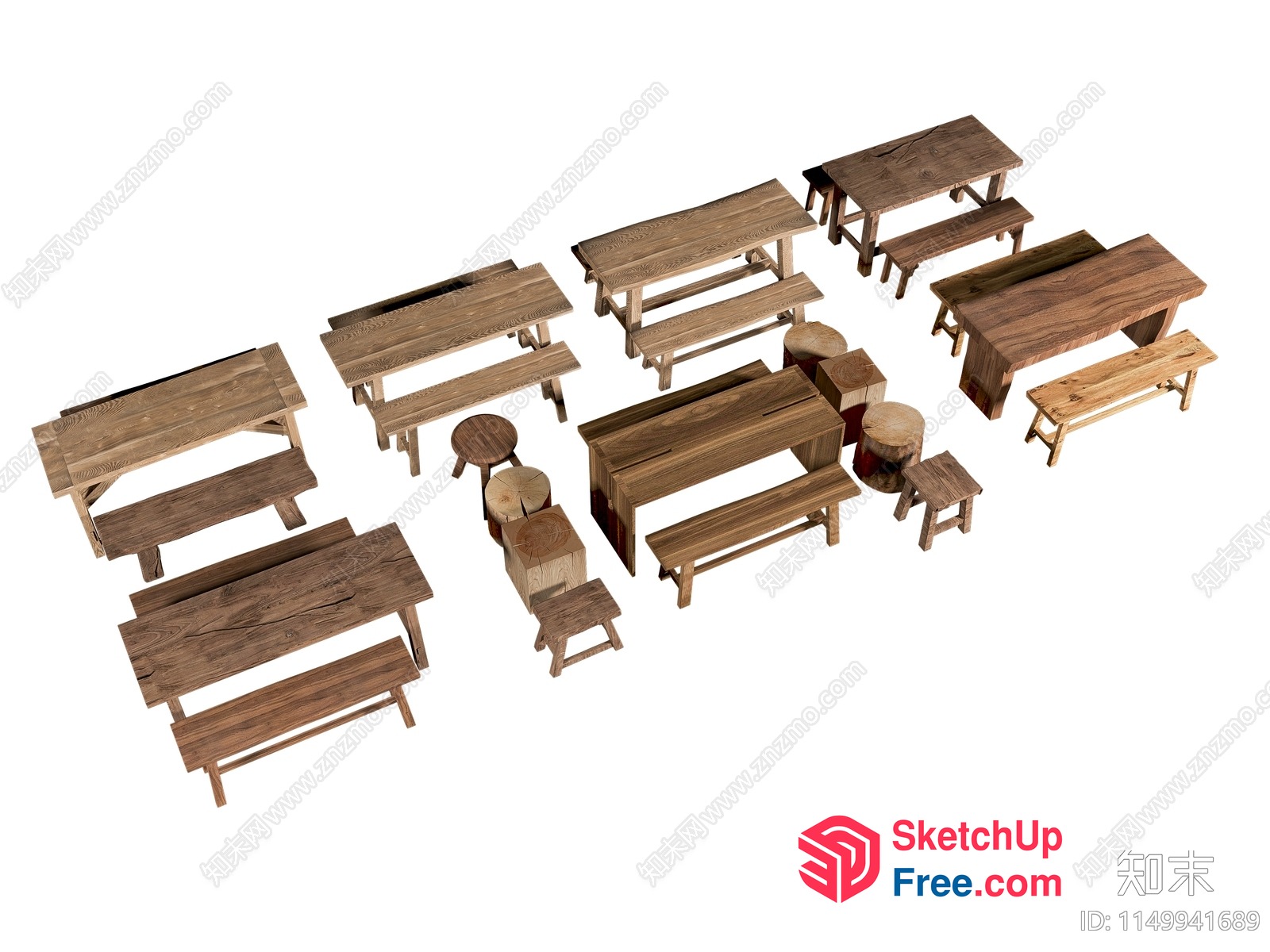 Rustic Wooden Furniture Collection 3D SketchUp File