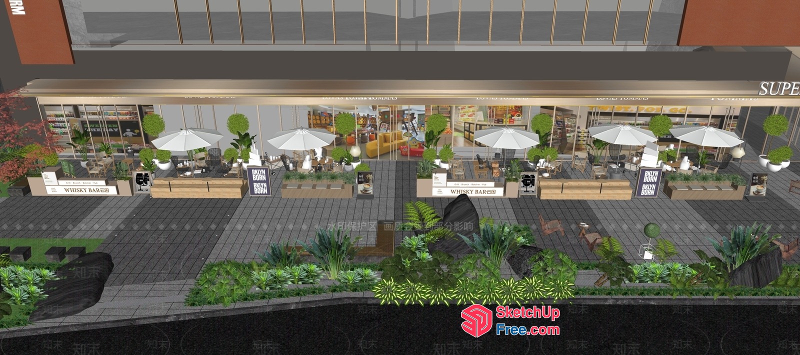 Modern Cafe With Sleek Glass And Greenery 3D SketchUp File