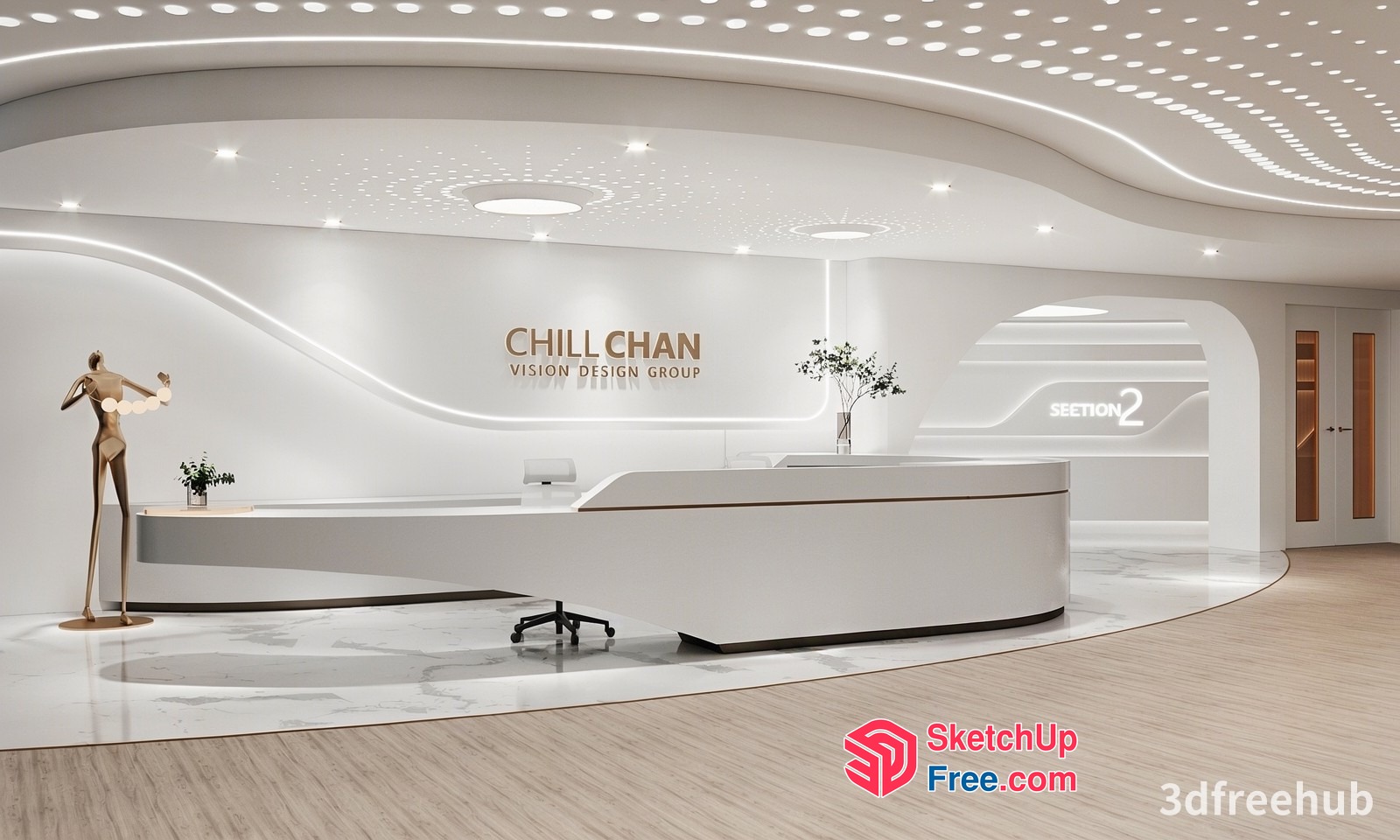 Modern Reception Desk In White Office Building 3D SketchUp File