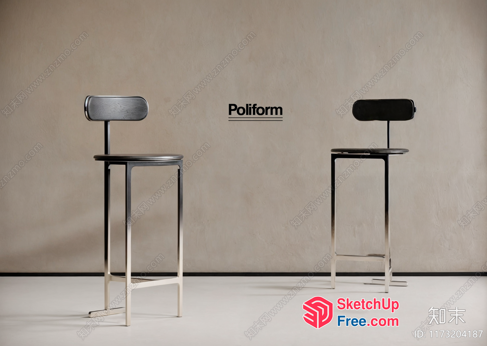 Modern Bar Stools With Sleek Metal Legs 3D SketchUp File