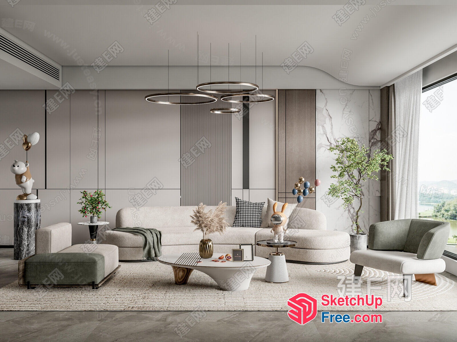 Modern Minimalist Living Room Interior With Japanese Decor 3D SketchUp File