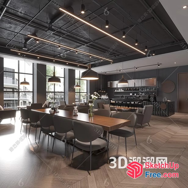 Modern Industrial Style Office Interior 3D SketchUp File