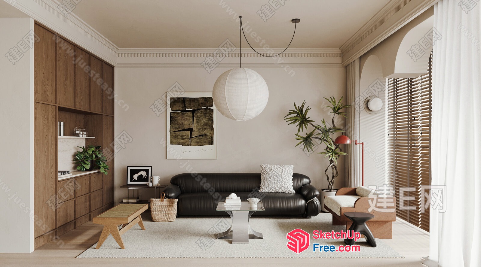 Modern Living Room With Creamy Style And Minimalist Decor 3D SketchUp File