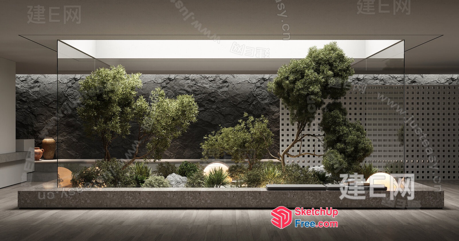 Modern Glass Enclosure With Natural Elements 3D SketchUp File