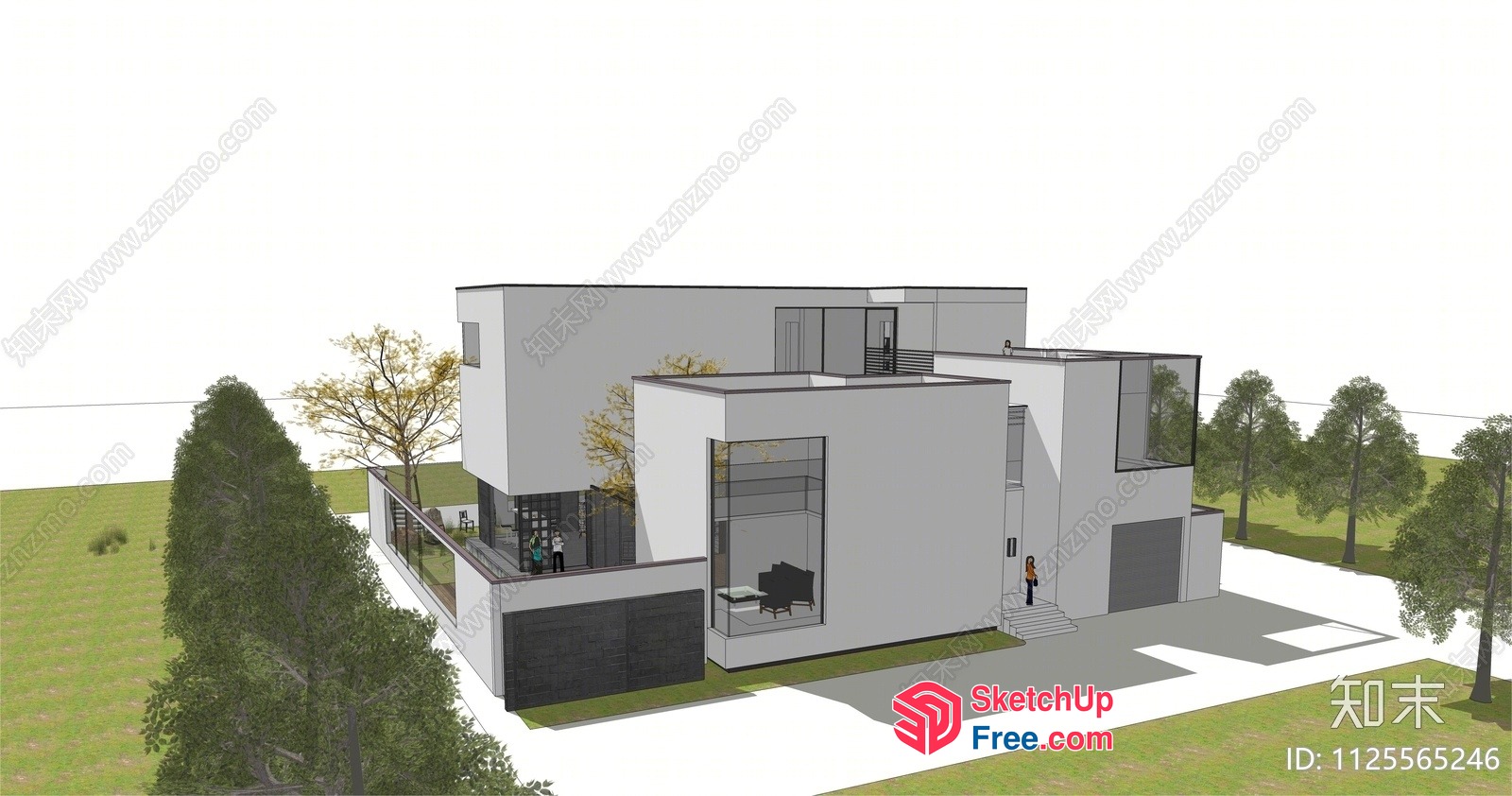 Modern Villa With Glass Curtain Wall 3D SketchUp File