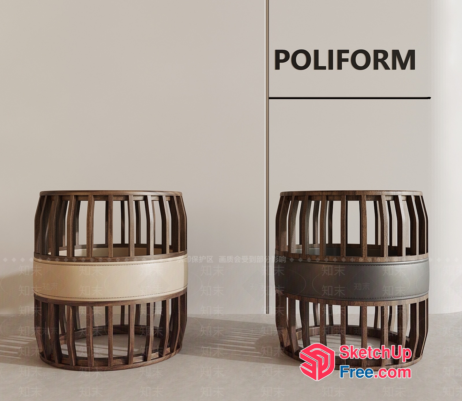 Wooden And Leather Barrels For Decorative Purposes 3D SketchUp File