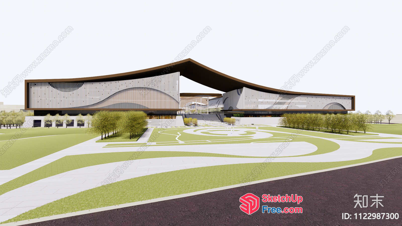 Modern Building With Unique Roof Synthesis Design 3D SketchUp File