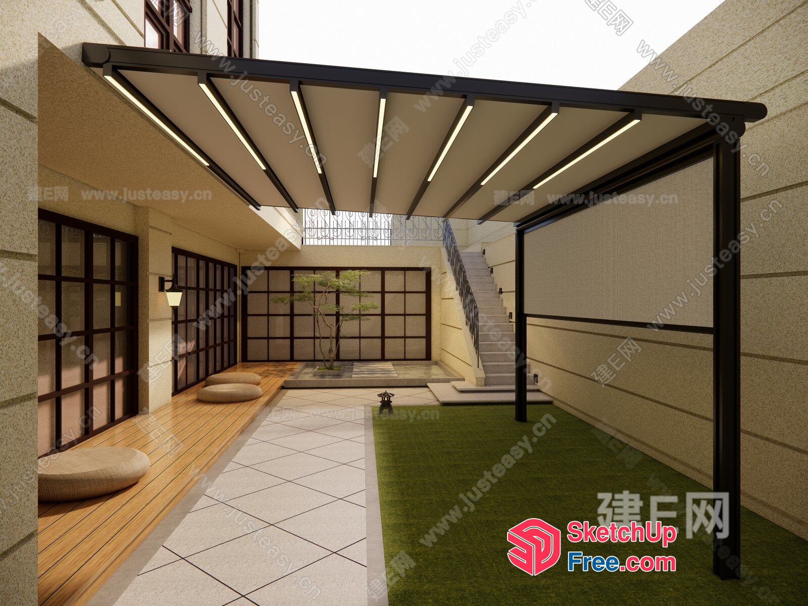 Japanese Style Stairway And Courtyard 3D SketchUp File