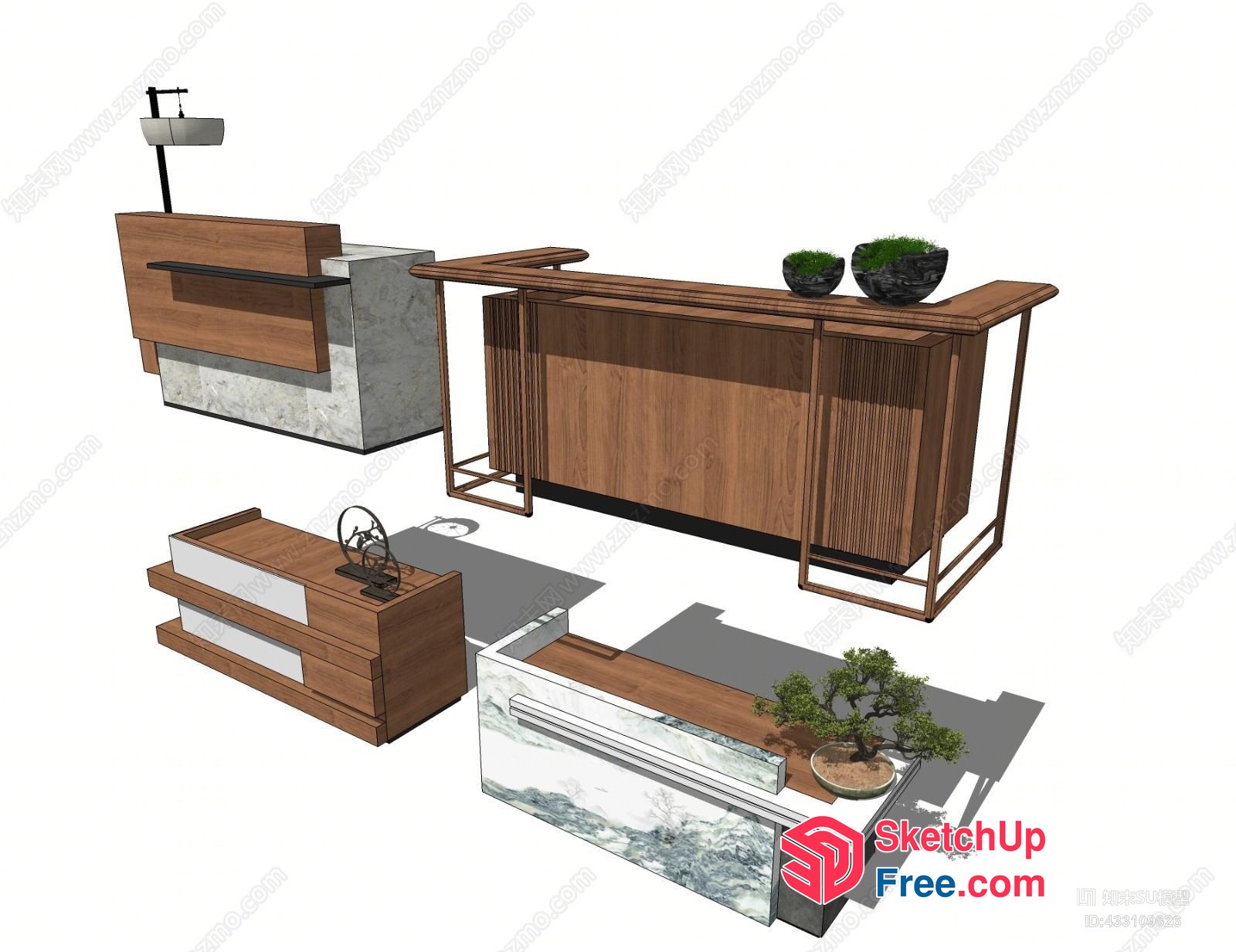 Modern Office Reception Desk With Wooden And Marble Accents 3D SketchUp File