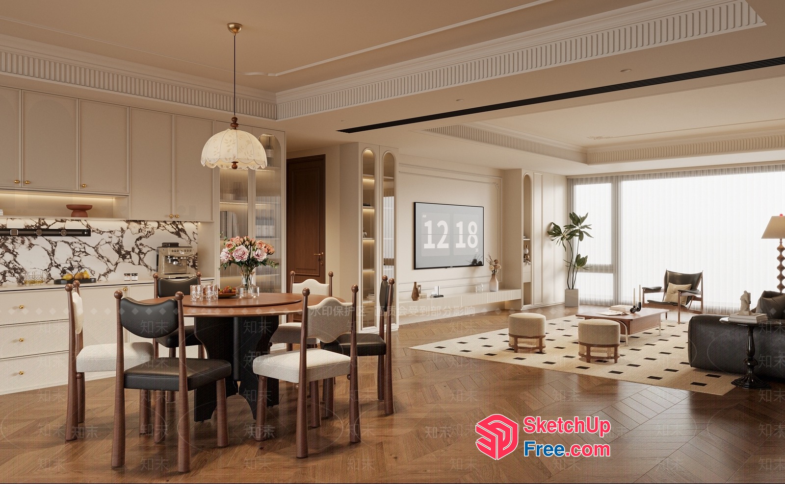 Elegant And Modern Dining And Living Room Interior Design 3D SketchUp File