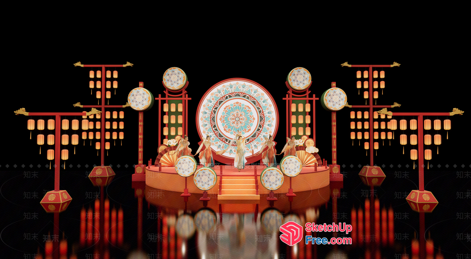 Ornate Stage With Traditional Asian Elements 3D SketchUp File