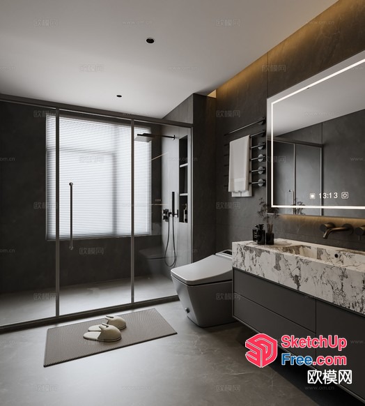 Sleek Modern Bathroom With Marble Accents And Large Mirror 3D SketchUp File
