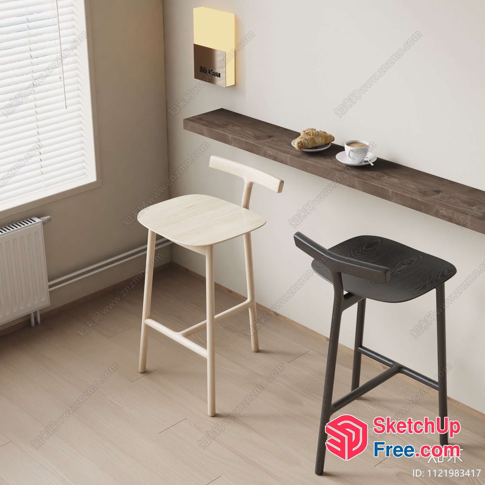 Modern Minimalist Bar Stools In A Neutral Tone Setting 3D SketchUp File