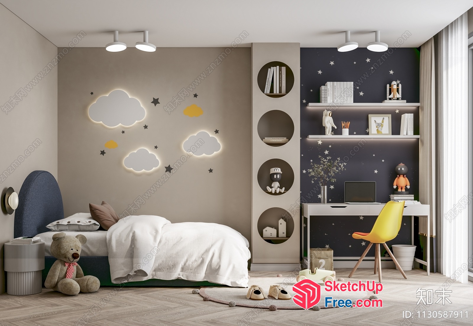 Cozy Kids' Bedroom With Clouds And Stars 3D SketchUp File