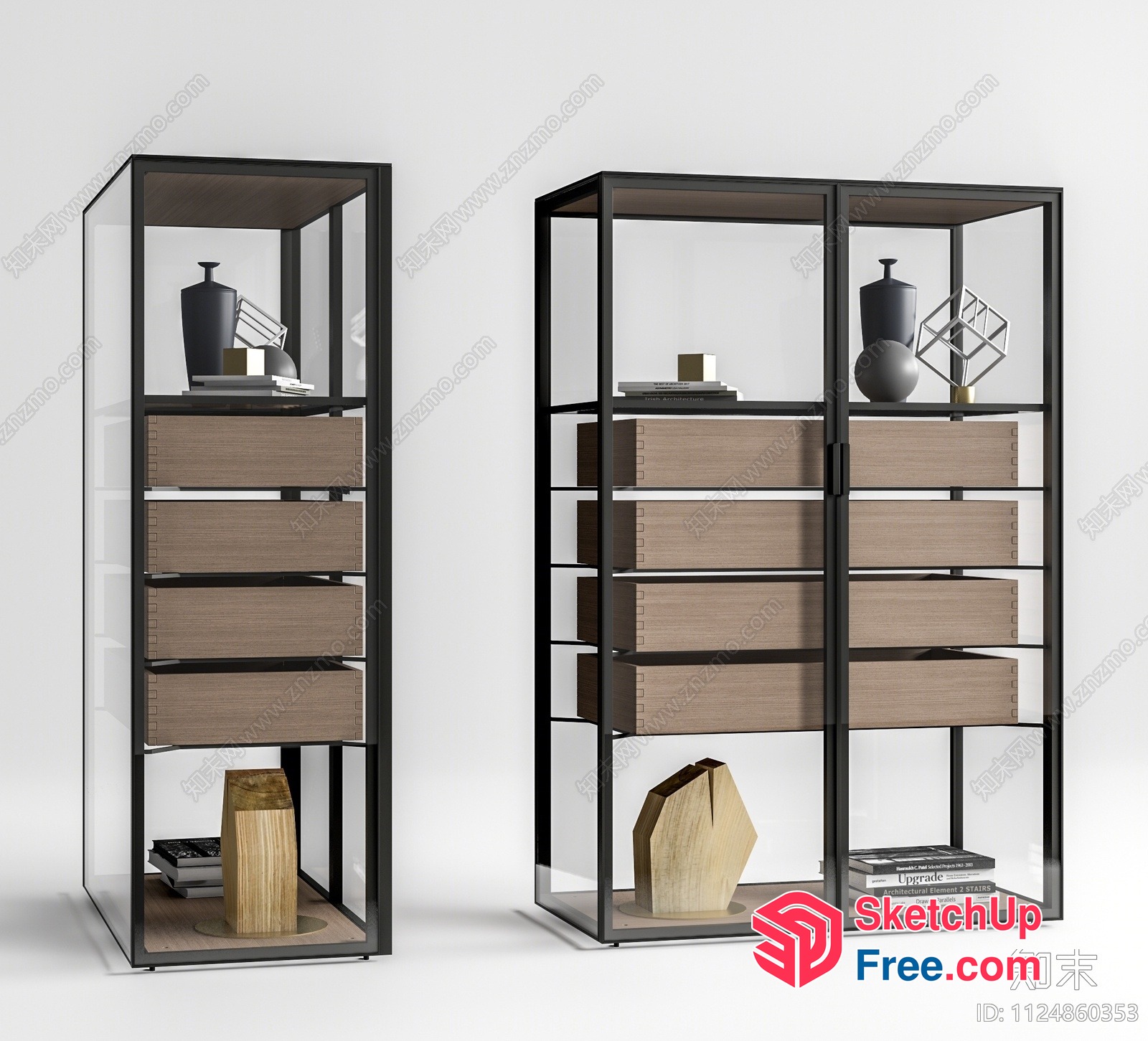 Modern Glass Cabinet With Wooden Drawers And Shelves 3D SketchUp File