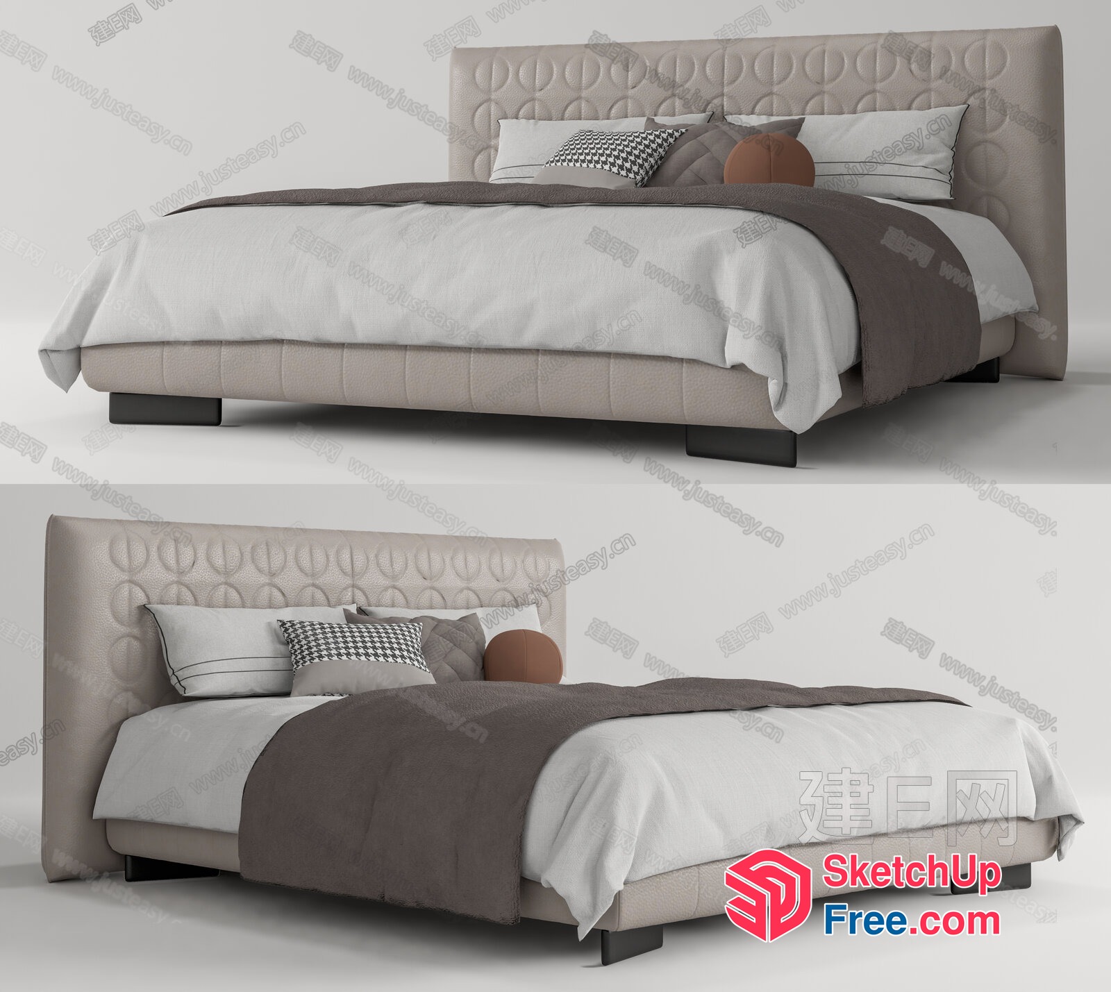 Modern Minimalist Bed With Pillows And Blanket 3D SketchUp File