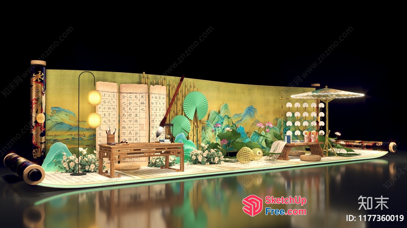 Asian-Inspired Decorative Room With Traditional Elements 3D SketchUp File