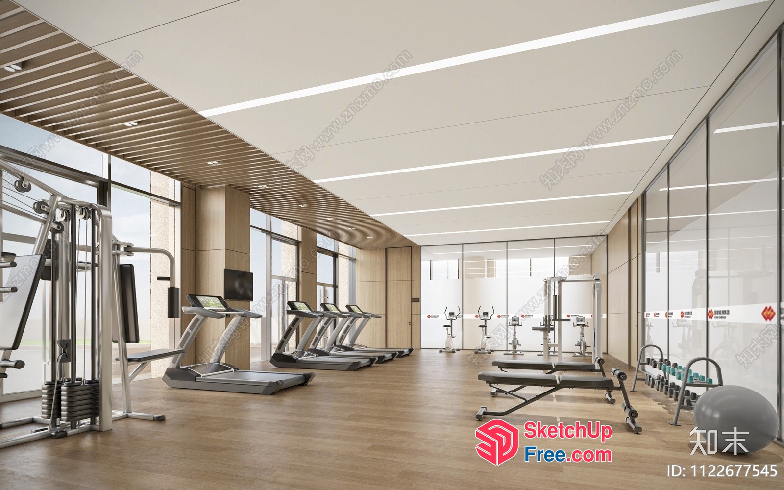 Gym Interior With Modern Equipment And Natural Light 3D SketchUp File