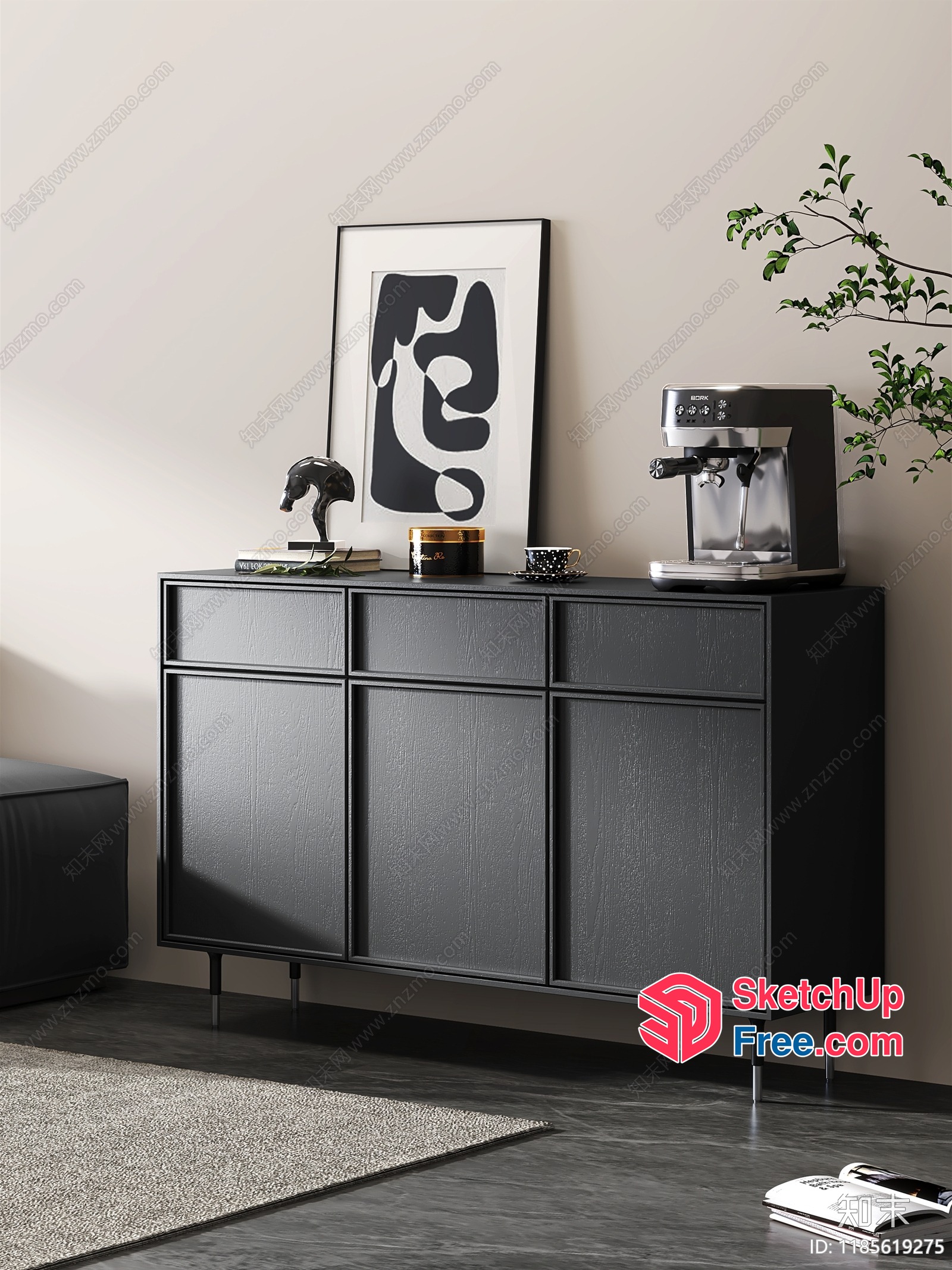 Modern Minimalist Coffee Shop Interior With Black And White Decor 3D SketchUp File
