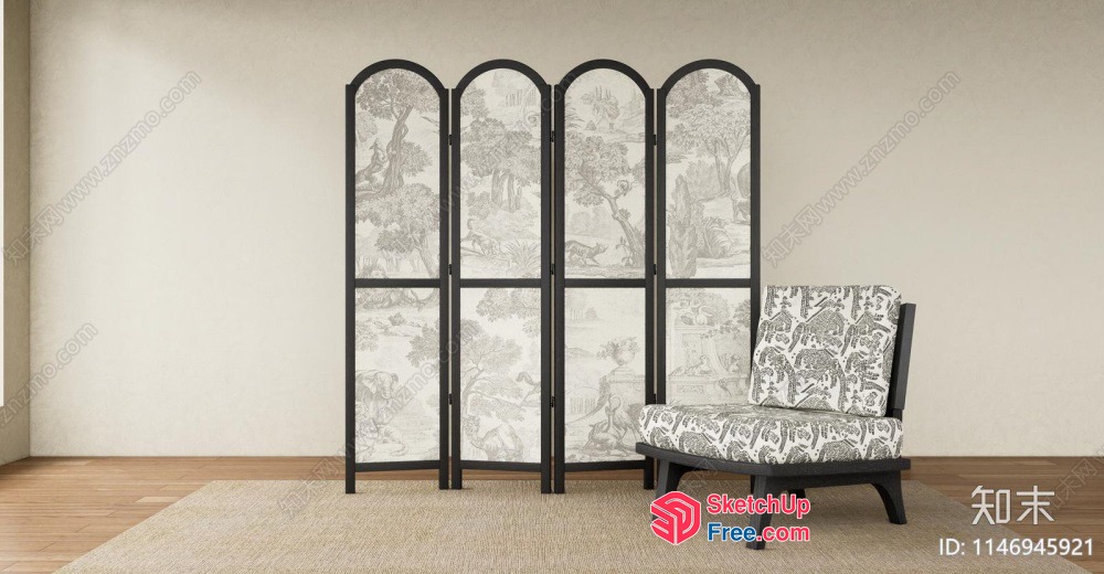 Elegant Partition Screen With Chairs And Rug 3D SketchUp File