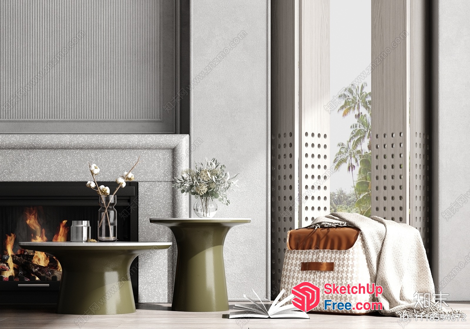 Modern Fireplace Room With Fireplace And Fireplace Decor 3D SketchUp File