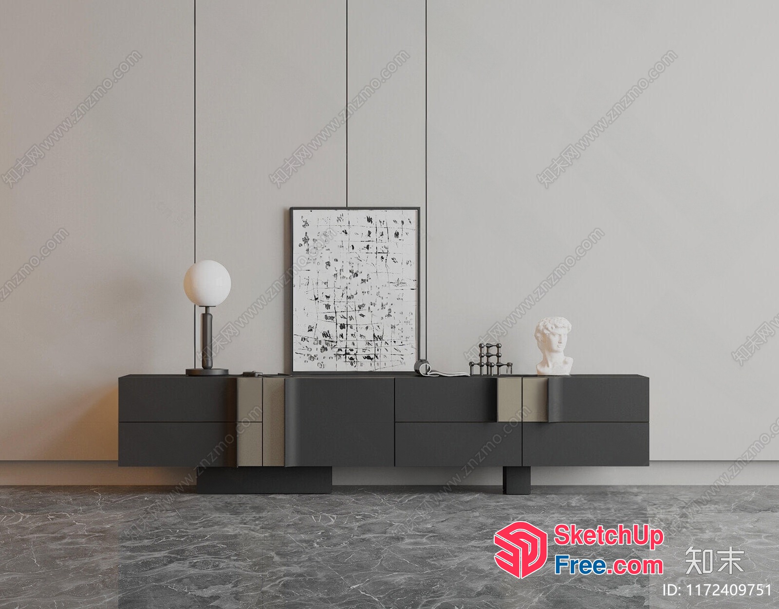 Modern Dark Grey And White Decorative Furniture In A Minimalist Room 3D SketchUp File